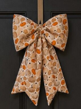 Seasonal Pumpkin Print Bow Door Hanger - Beige & Orange